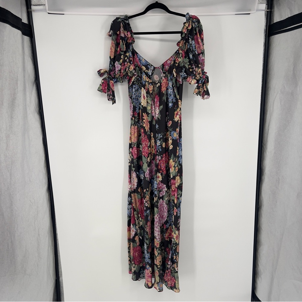 Selkie The Puck Poet 100% Silk Floral Sweetheart Puff Sleeve Maxi Dress Gown 1X - Picture 6 of 8